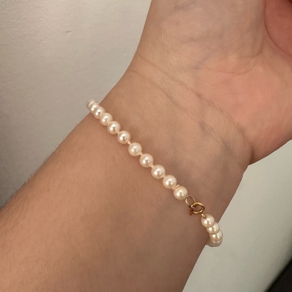 14K Solid Gold LOVE letters 4MM Cultured Pearl Strand Bracelet Round Length 7” - Picture 5 of 5